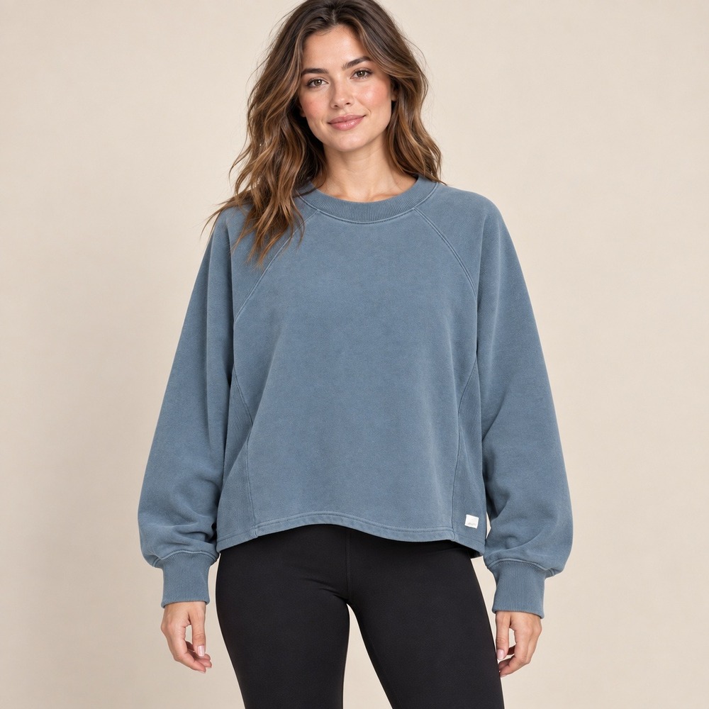 Vuori Womens Halo Crewneck Sweatshirt Blue Green Organic Cotton XS VW265